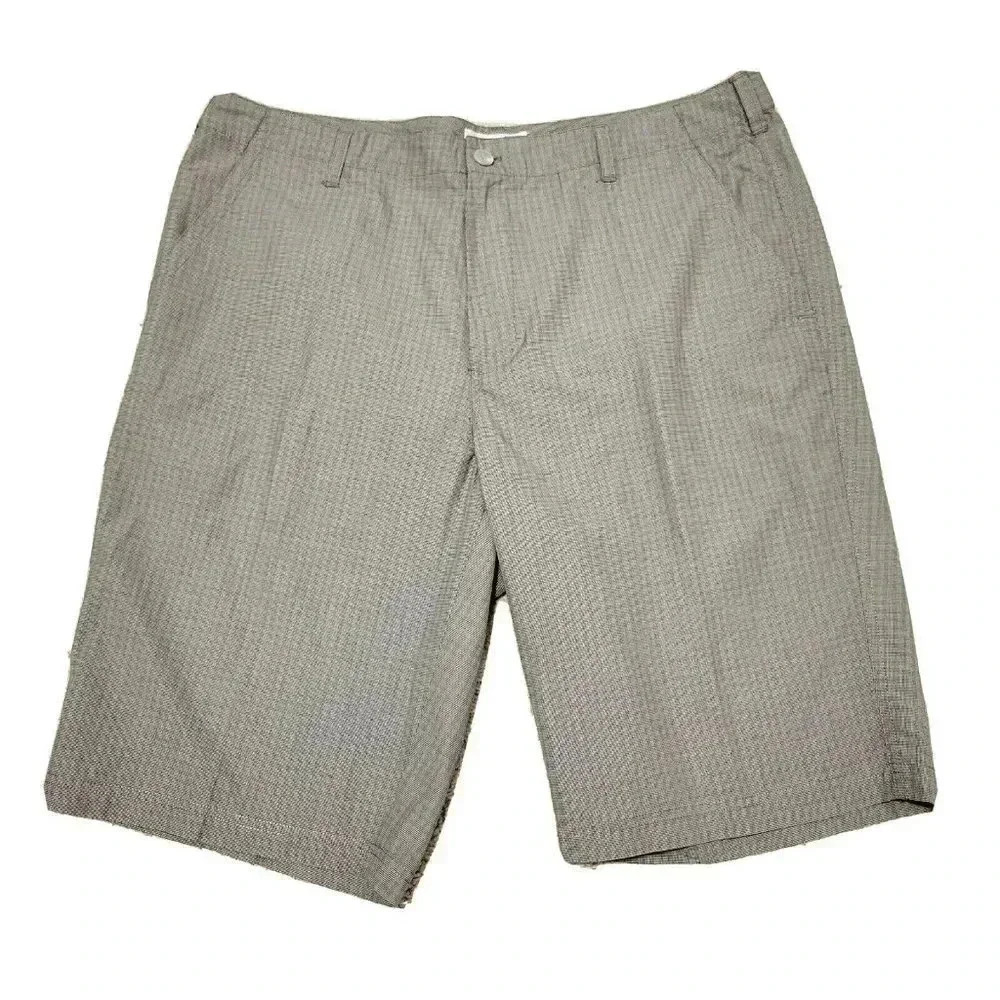 Calvin Klein Bermuda Shorts 38 Men's Cotton Gray Plaid Check 12" Inseam 4 Pocket